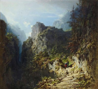 Berglandschaft mit Liebespaar av Carl Spitzweg