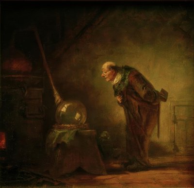 Alkemisten med en bok i vänster hand av Carl Spitzweg