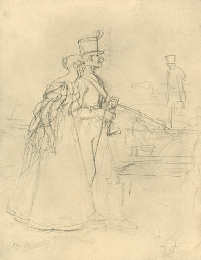 Die Begegnung, mitten av slutet av 1800-talet, c1924. av Carl Spitzweg