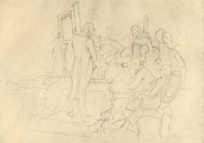 Die Kunstauktion, mitten av slutet av 1800-talet, c1924. av Carl Spitzweg