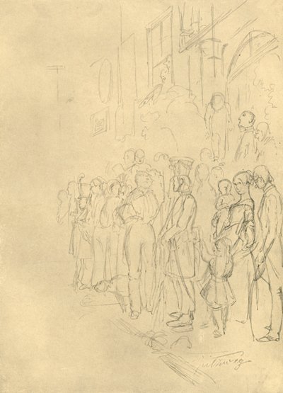 I väntan på processionen, mitten av slutet av 1800-talet, c1924. av Carl Spitzweg