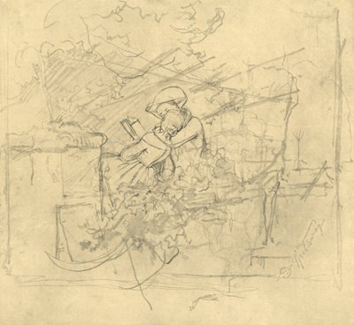 Lektüre, mitten av slutet av 1800-talet, c1924. av Carl Spitzweg