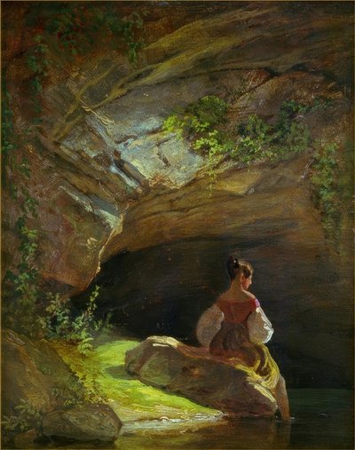 Flickor framför grottan av Carl Spitzweg