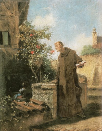 Mönch, an Rose riechend av Carl Spitzweg