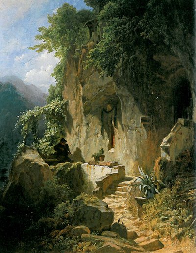 En eremit som musicerar framför sin klipphärbärge. av Carl Spitzweg