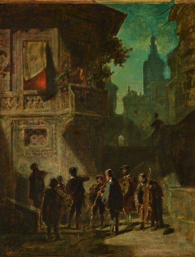 Spansk serenad från barberaren i Sevilla, ca 1856. av Carl Spitzweg