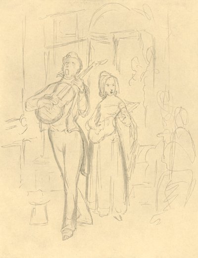 Strassensänger, mitten av slutet av 1800-talet, c1924. av Carl Spitzweg