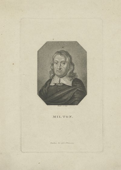 Porträtt av poeten John Milton 1608-1674, ca 1818-1821. av Carl Traugott Riedel