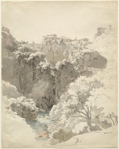 Tivoli och Sibylltemplet ovanför Aniene-ravinen av Carl Wagner