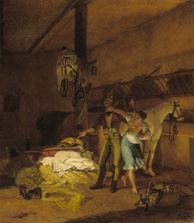 En chevauxleger flirtar med en hembiträde av Carl Wilhelm Freiherr von Heideck