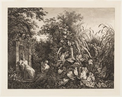Ungdom spelar en lyra till en jungfru vid en fontän av Carl Wilhelm Kolbe, the elder