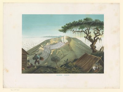 Vulkanen Gede i västra Java Gunong Gedeh (titel på objekt) Atlas to work Java (serietitel på objekt) Atlas av plåtar innehållande elva pittoreska vyer, tillhörande verket Java, dess form, dess vegetation och inredningskonstruktion (serietitel av Carl Wilhelm Mieling (possibly)