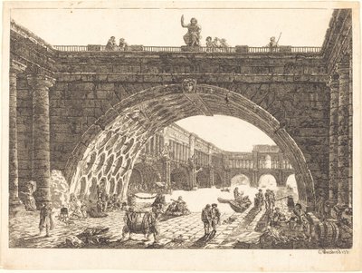 Arkitektonisk fantasi om en monumental hamn av Carl Wilhelm Weisbrod after Hubert Robert