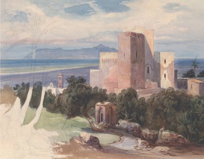 Utsikt över Terracina med Mount Circeo recto..., mitten av 1800-talet. av Carl von Blaas