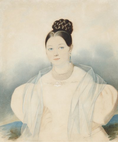 Porträtt av grevinnan Ekaterina Alexandrovna Zubova, född Obolenskaya 1811-1843, 1830-talet. av Carl von Hampeln