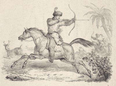 Kosacker på hästjakt på rådjur, 1821-36. av Carle Vernet