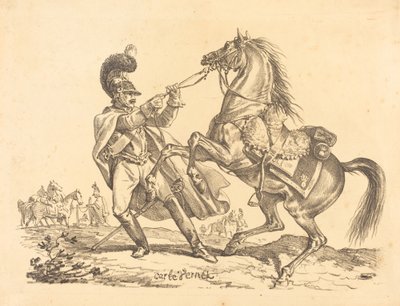 Cuirassier håller tillbaka sin uppfödande häst av Carle Vernet