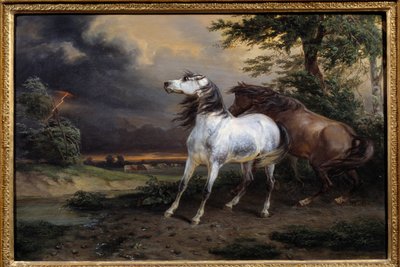 Hästar skrämda av stormen. Målning av Carle Vernet (1758-1835) av Carle Vernet