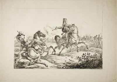 Hussar avfyrar sin pistol vid en tysk dragon av Carle Vernet