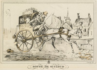 Scener av dagligt liv, vägar och stigar: Road to Saint-Cloud..., 1816. av Carle Vernet