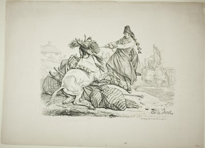 Spanska Muleteer höjer sin Mule av Carle Vernet