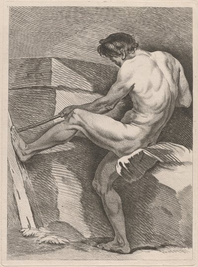 Man som drar ett rep, hans fot är spänd av Carle van Loo