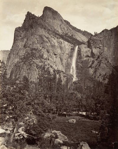 Bridal Veil Fall, 940 fot, Yosemite, ca. 1872, tryckt ca. 1876. av Carleton E. Watkins.