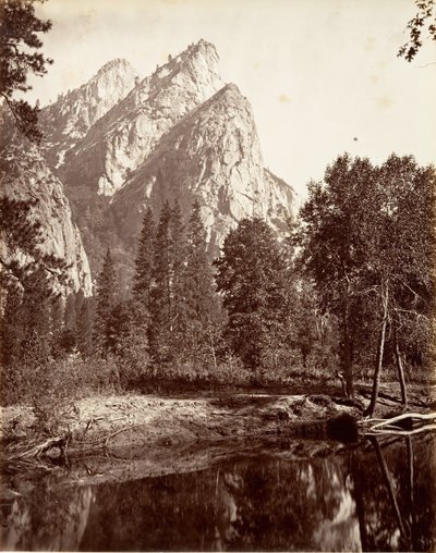 De tre bröderna, Yosemite, ca. 1872, tryckt ca. 1876. av Carleton E. Watkins.