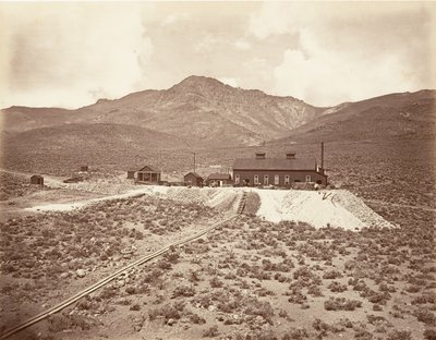 Byggnader av Sutro Tunnel, 1875, tryckt ca. 1876. av Carleton Emmons Watkins