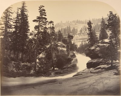 Cascade, Nevada Fall till vänster, Vy ovanför Vernal Fall, 1861. av Carleton Emmons Watkins