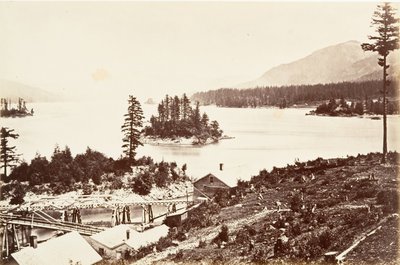 Islands in the Upper Cascades, Oregon, 1867, tryckt ca. 1876. av Carleton Emmons Watkins