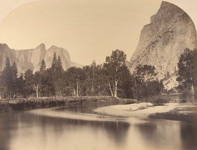 River View, Down the Valley, Cathedral Rock till vänster, 1861, Yosemite. av Carleton Emmons Watkins