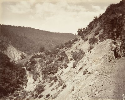Sulphur Creek and Road to Geysers, 1868-70, tryckt ca. 1876. av Carleton Emmons Watkins