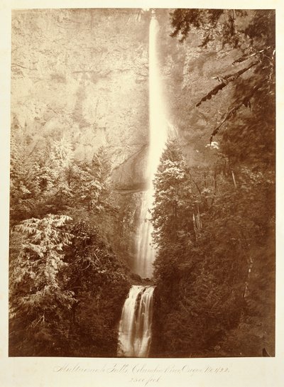 Multnomahfallen, Columbiafloden, Oregon, 2500 fot. av Carleton Watkins
