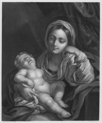 Jungfrun och barnet, från bilden i Kungliga Samlingen (gravyr) av Carlo (after) Maratta or Maratti