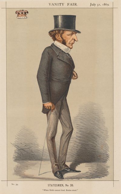 Vanity Fair: Statesman No. 26 When Birth cannot lead, Brains must., 1869. av Carlo