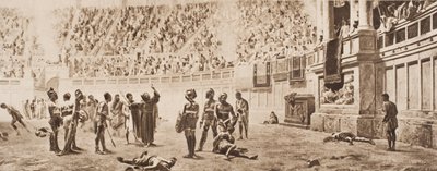 Munken Almachius försöker stoppa gladiatorialstriden, illustration från 