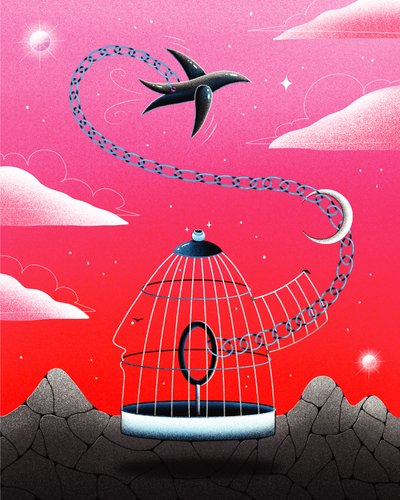 Funderar på frihet, 2020 (digital illustration) av Carlo Alberto Giardina