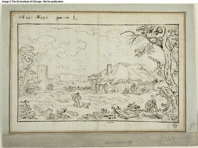 Vägkorsning på landsbygden, med lantbruksbyggnader i förgrunden av Carlo Antonio Tavella