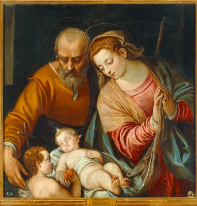 Den heliga familjen med den unge Johannes Döparen ... av Carlo Caliari