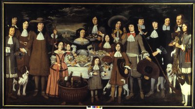 Porträtt av en familj eller "" Drink under en jaktlek """. Målning av Carlo Cane (1618-1688). 1600-talsmålning. Pinacoteca del Castello Sforzesco Milano av Carlo Cane