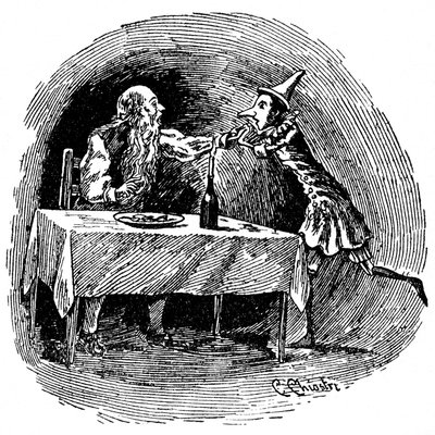 Illustration av Pinocchio av Carlo Chiostri (1863-1939), en av de första italienska illustratörerna av Collodis verk. Trädockan hittar sin far Gepetto i magen på hajen som svalde dem. av Carlo Chiostri