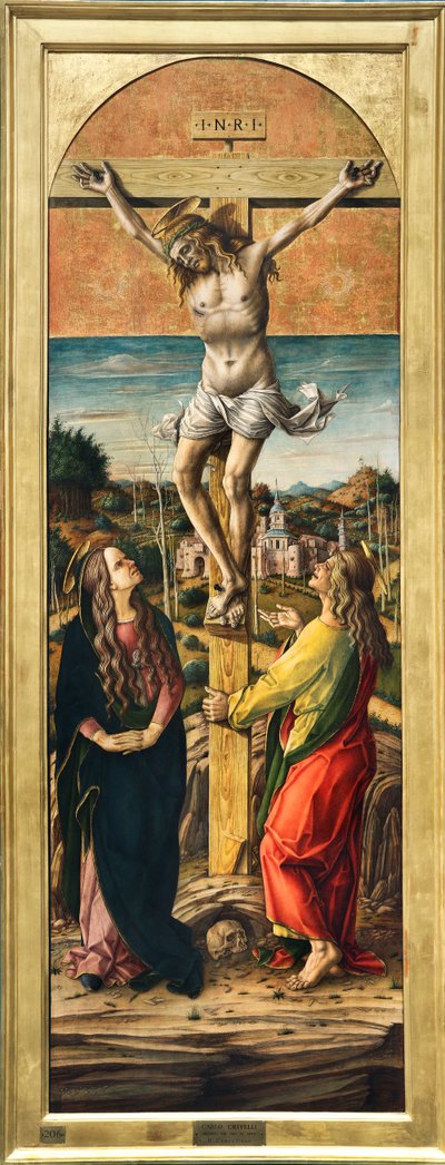 Korsfästelse med Jungfru Maria och Johannes evangelisten av Carlo Crivelli