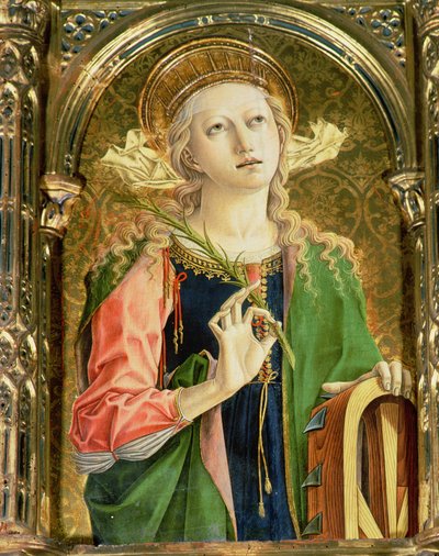 St. Katarina av Alexandria, detalj av polyptiken SantEmidio, 1473 tempera på paneldetalj av 76636 av Carlo Crivelli