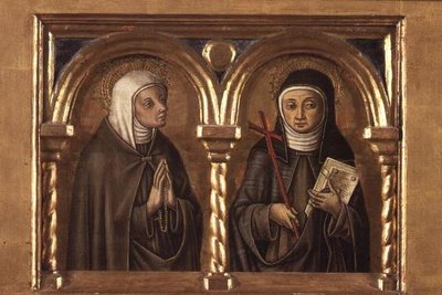 Oidentifierad kvinna och St. Clare of Assisi (predellapanel) (detalj av 57606) av Carlo Crivelli