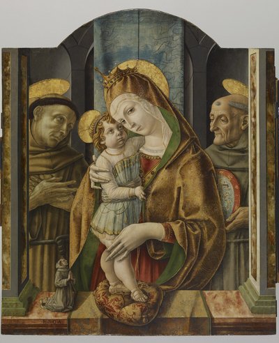 Jungfru och barn med heliga och donator, ca 1490 (tempera och bladguld på panel) av Carlo Crivelli
