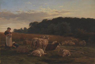 En flock får. Motivet från Faxingeskoven nära Nysø av Carlo Dalgas