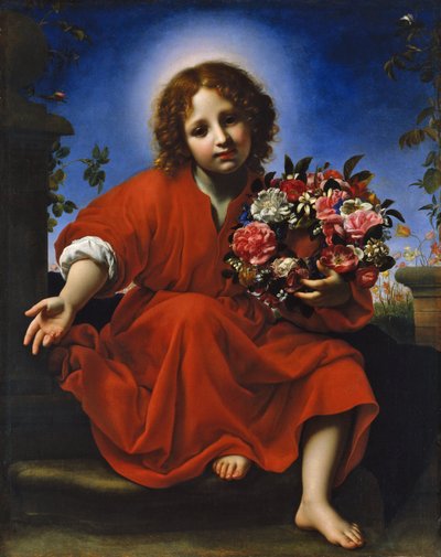 Spanska:  El Niño Jesús con una corona de flores Kristusbarnet med en blomsterkrans av Carlo Dolci