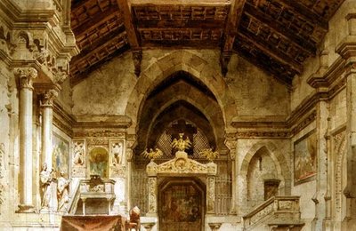 Scenografi för en opera (akvarell på papper) av Carlo Ferrario