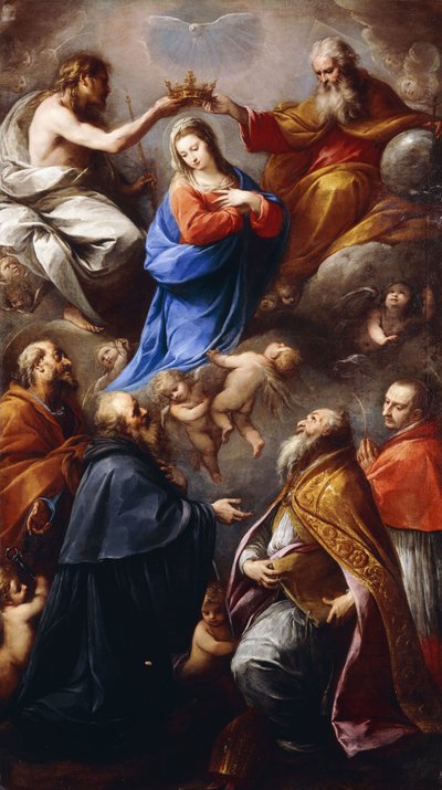 Jungfruns kröning med de heliga Peter, Paul, Ambrosius och Charles Borromeo av Carlo Francesco Nuvolone